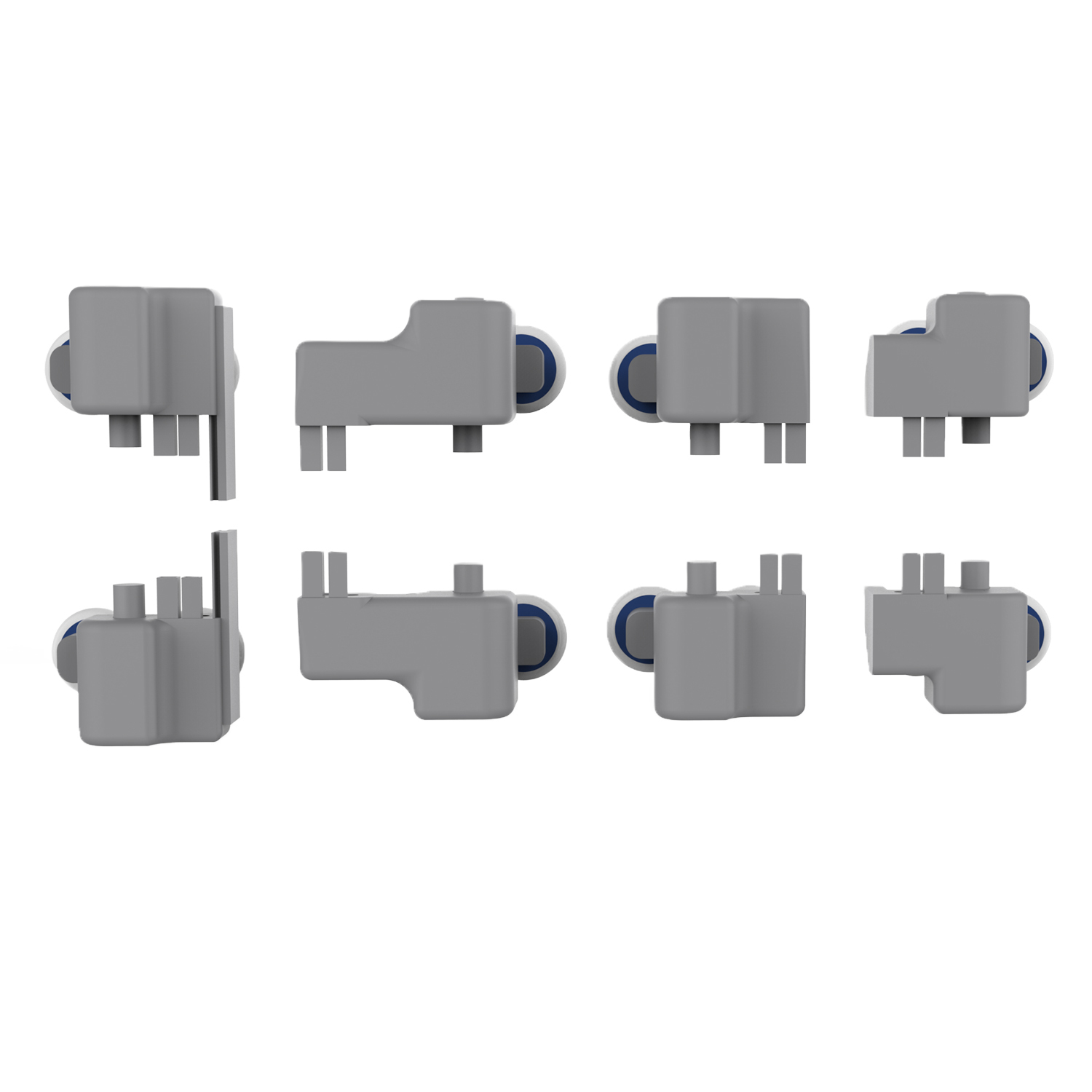 8 Roulettes Gris Plastique Double Haut et Bas - INVENTIV